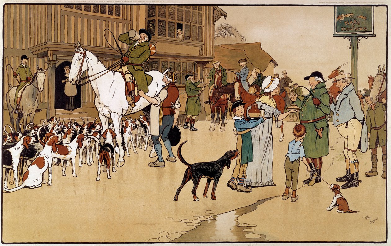 Stanna till på värdshuset under en harjakt. Akvarell av Cecil Aldin (1870-1935) av Cecil Charles Windsor Aldin