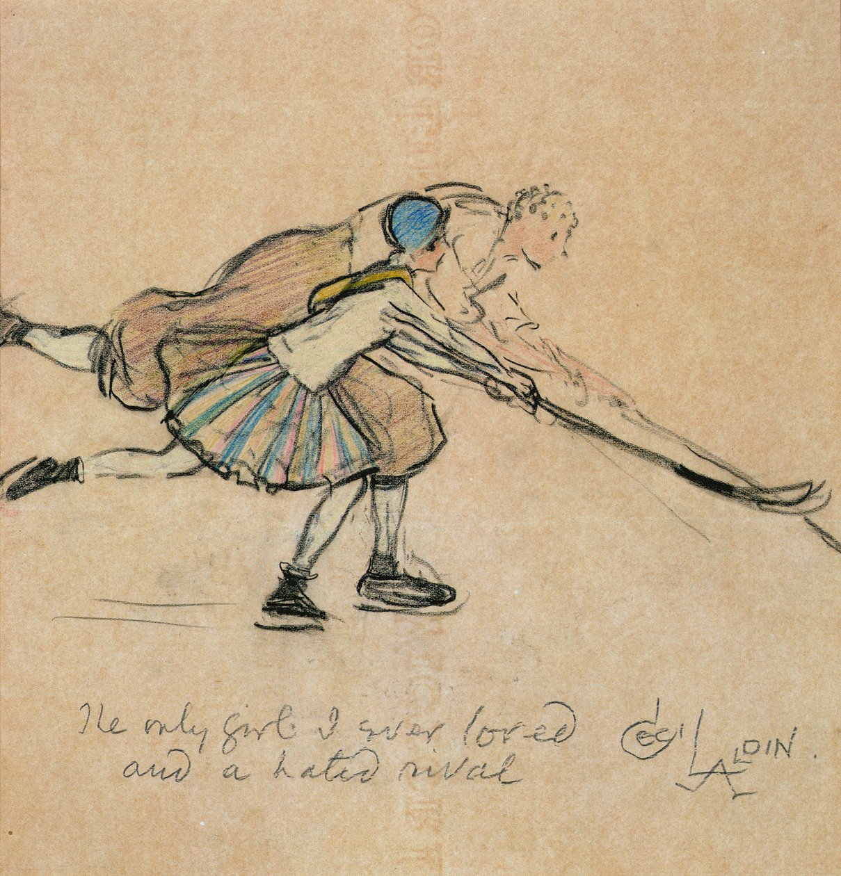 Den enda flickan som jag någonsin älskat och en hatad rival (färgad krita på papper) av Cecil Charles Windsor Aldin