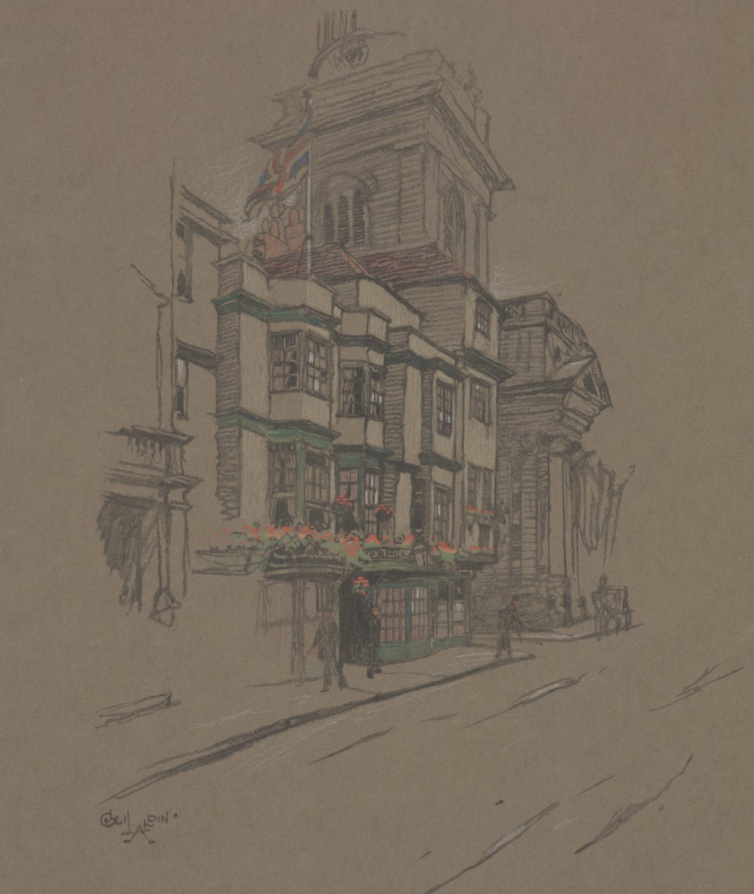 Namnlös (handfärgad litho) av Cecil Charles Windsor Aldin