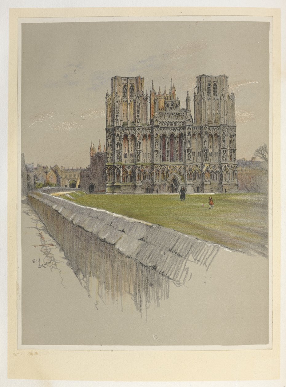 Wells katedral.  Katedraler (och Abbey Churches) i England. Illustrerad av C. Aldin.  Cecil Aldin av Cecil Charles Windsor Aldin