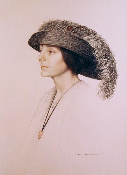 Ung kvinna som bär en befjädrad hatt av Cecil Stuart Jameson