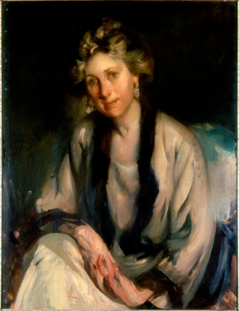 Porträtt av en dam (olja på duk) av Cecil William Rae
