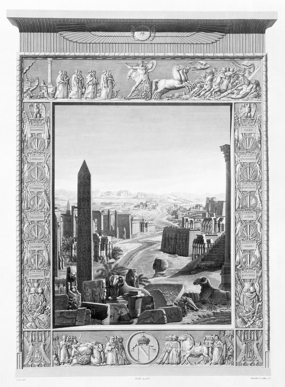 Frontispice till volym 1 av "Beskrivning av Egypten", graverad av Girardet och Sellier och publicerad på order av Napoleon, 1822 (akvatint) av Cecile