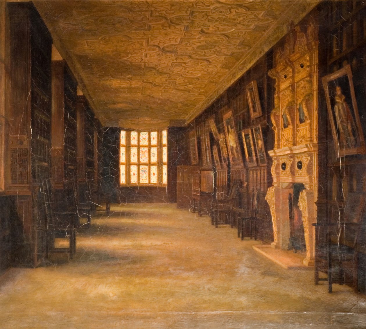 Vy över The Long Gallery på Aston Hall, 1870-1880. av Cecilia C Foster