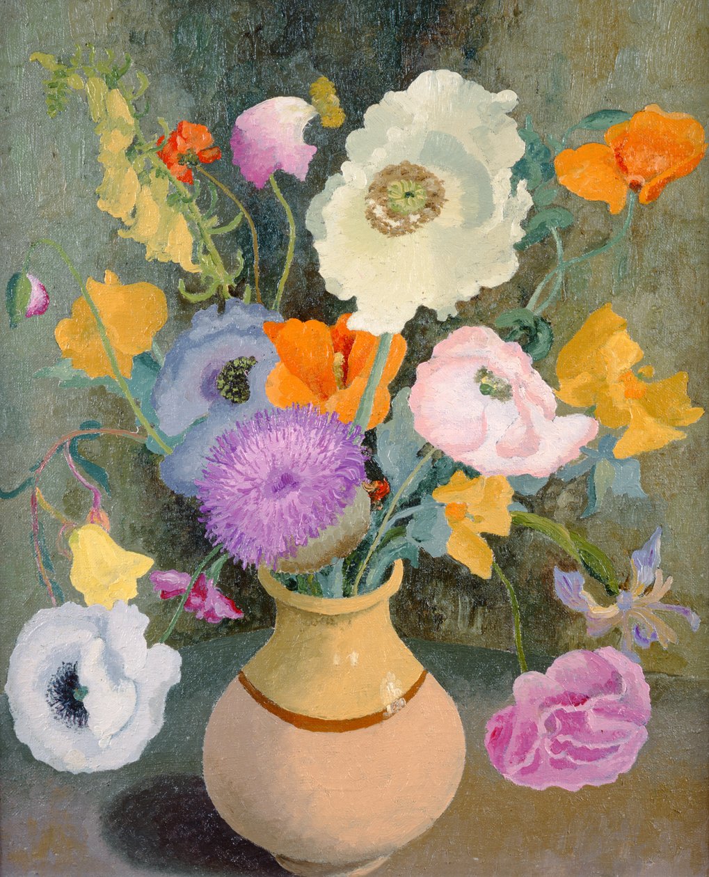 Vallmo och söta ärtor (olja på duk) av Cedric Morris