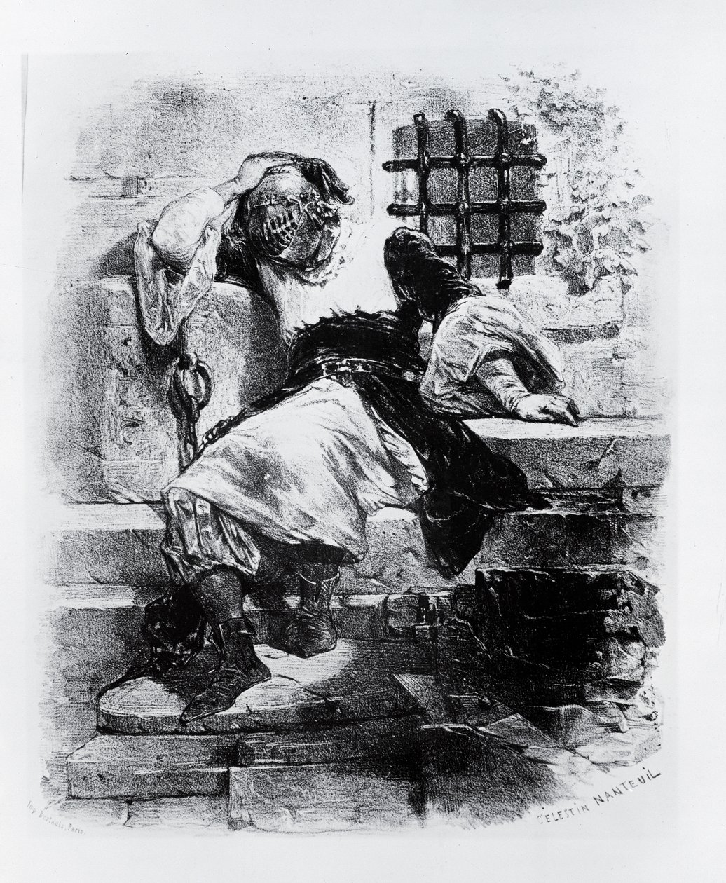 Mannen med järnmasken i sitt fängelse, illustration till operan av Adrien Boieldieu och E. Barateau av Celestin Francois Nanteuil