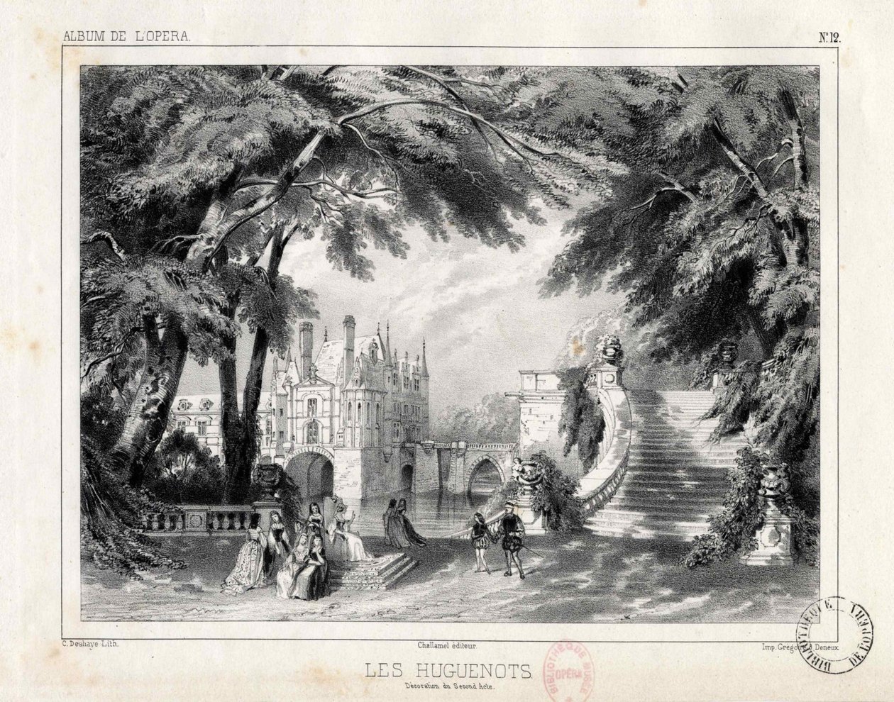 Slottet och trädgårdarna vid Château de Chenonceaux, 1836. av Celestin Deshayes
