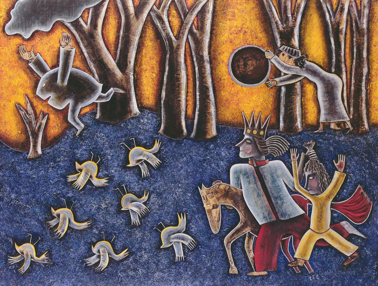 Spinning the Moon, 1991 (blandade media ombord) av Celia Washington