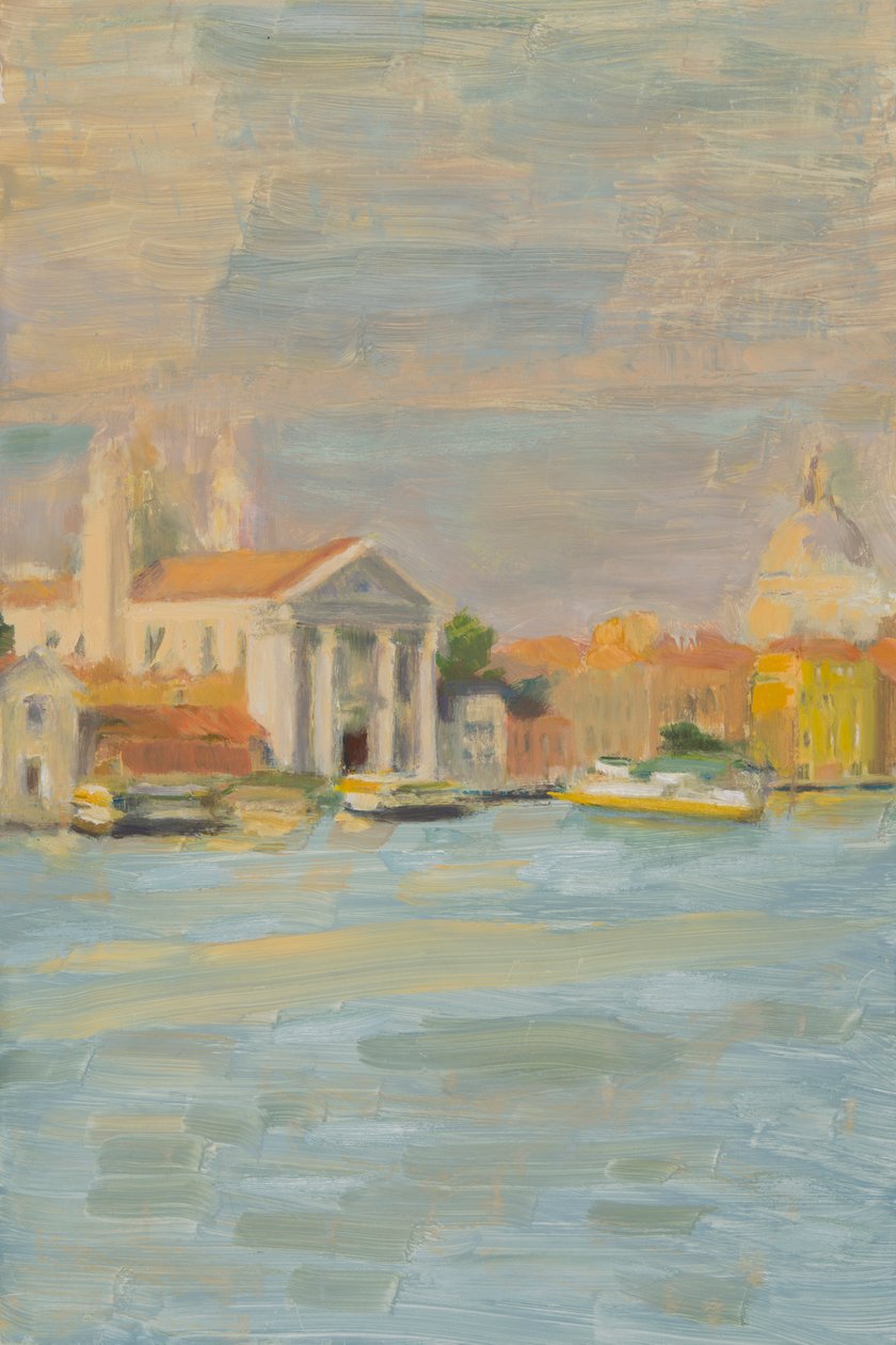 Venedig, Zattere, sen eftermiddag (olja på pannå) av Celia Montague