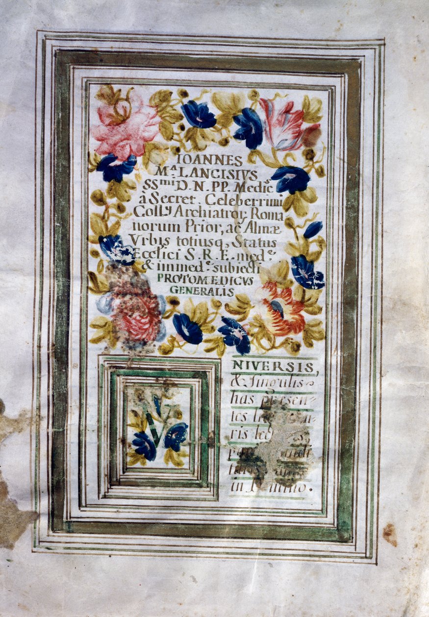 Läkarexamen utfärdad i Rom av Giovanni Maria Lancisi (1654-1720) av Central Italian School