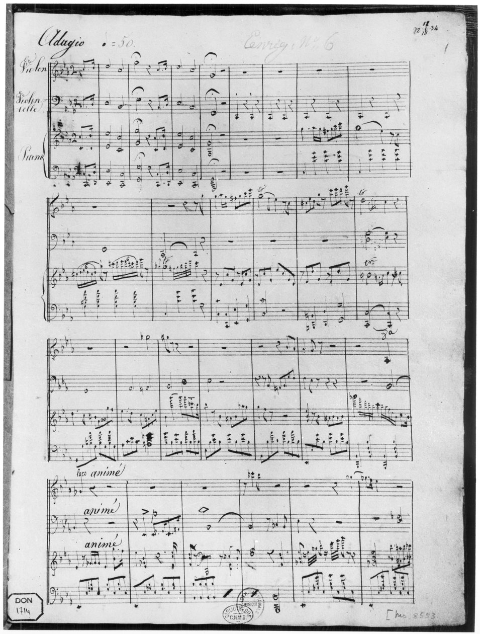 Partitur för trio för piano, violin och cello av Cesar Franck