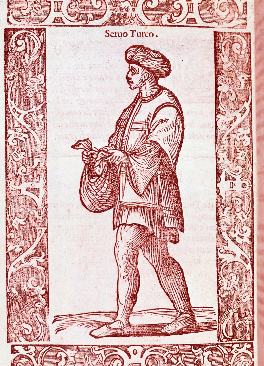 "Turkisk livegenkostym" från "" Av gamla och moderna vanor "1590 (gravyr) av Cesare (after) Vecellio
