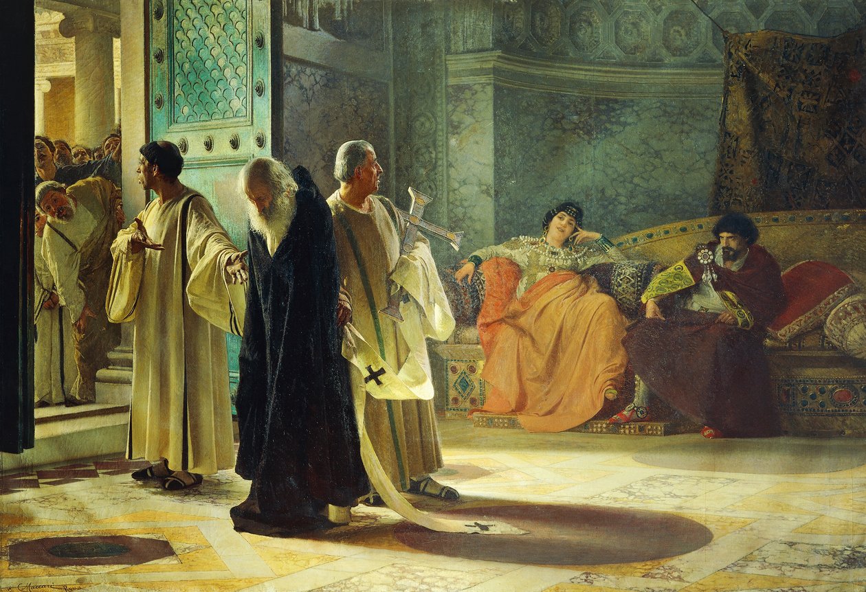 Deposition av Pope Silverio, 537, olja på duk, av Cesare Maccari (1840-1919) av Cesare Maccari