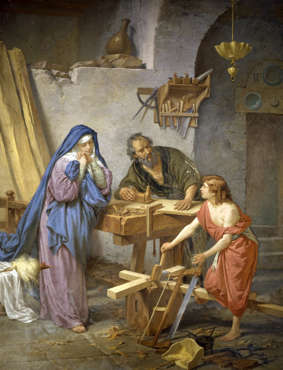 Josef, Maria och Jesus i snickeriet av Cesare Maccari