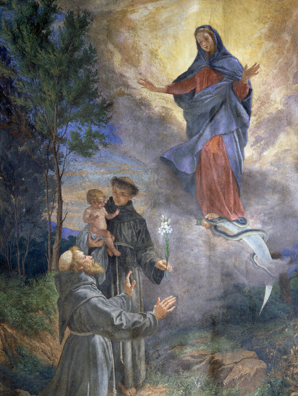 Utseendet av den obefläckade avlelsen för Saint Francis of Assisi och Saint Anthony of Padua av Cesare Mariani