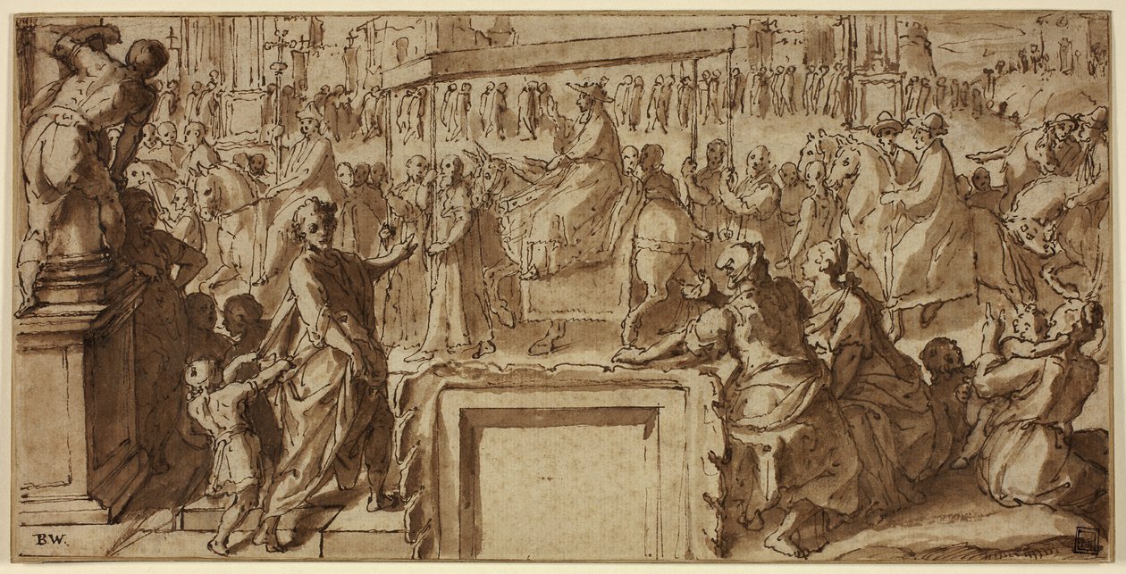Saint Charles Borromeo kommer in i staden Pavia: Design för en väggdekoration av Cesare Nebbia