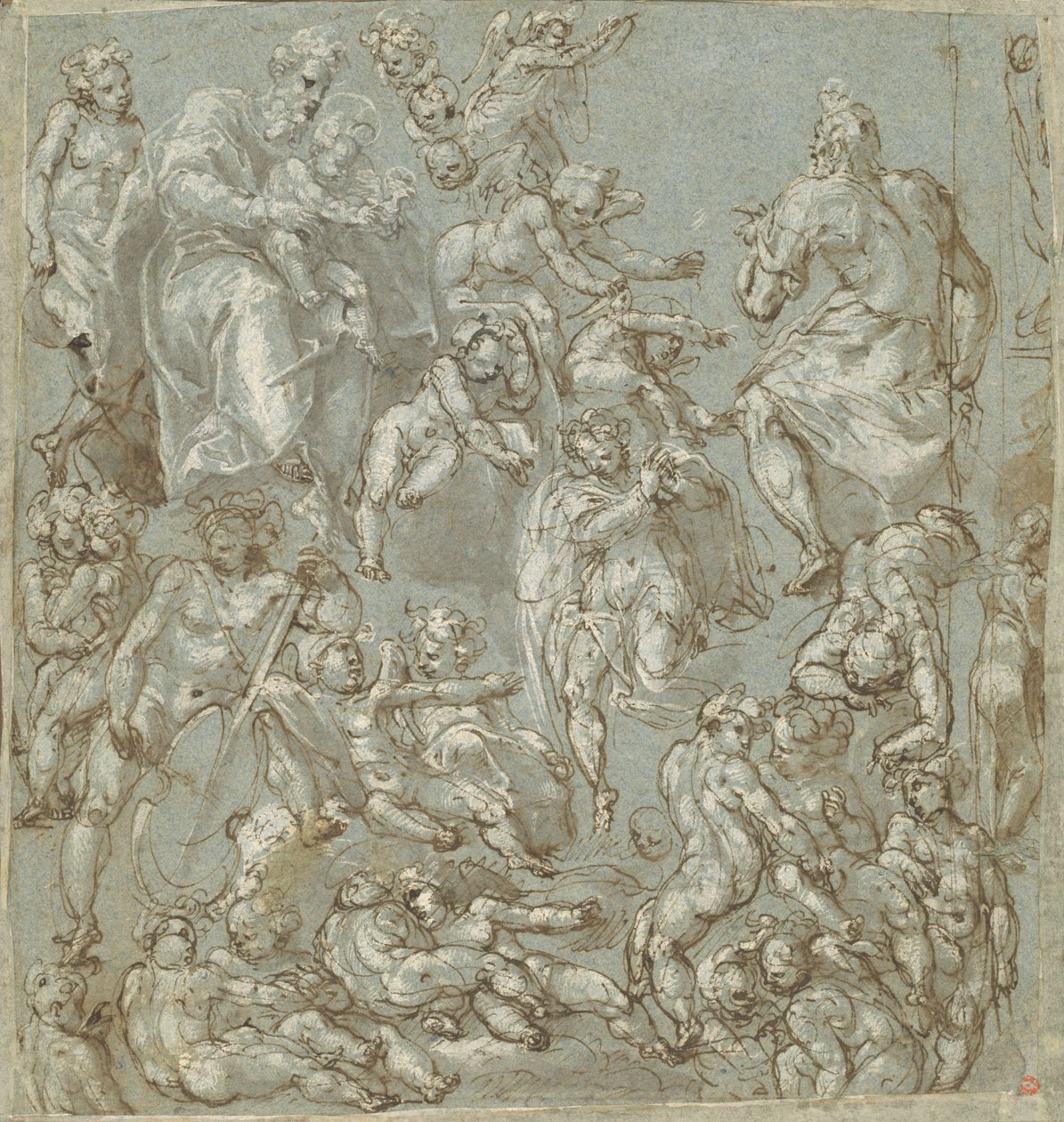 Saint Joseph och Kristusbarnet med änglar och Putti av Cesare Pollini