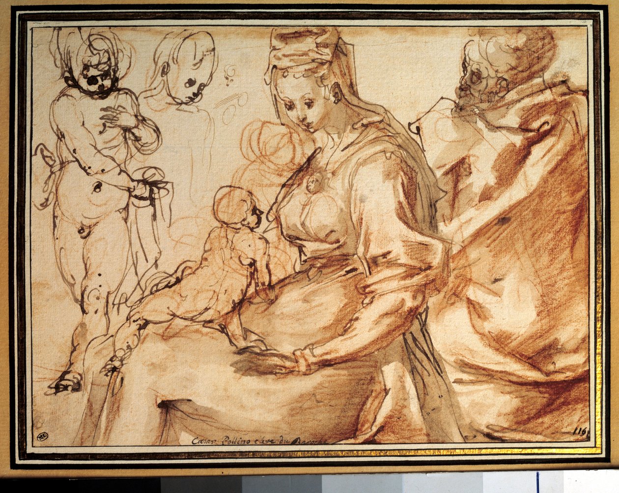 Den heliga familjen Lavis har bläck, penna och blod av Cesare Pollini (cirka 1560-cirka 1630) 1600-talets Paris, Louvren. av Cesare Pollini