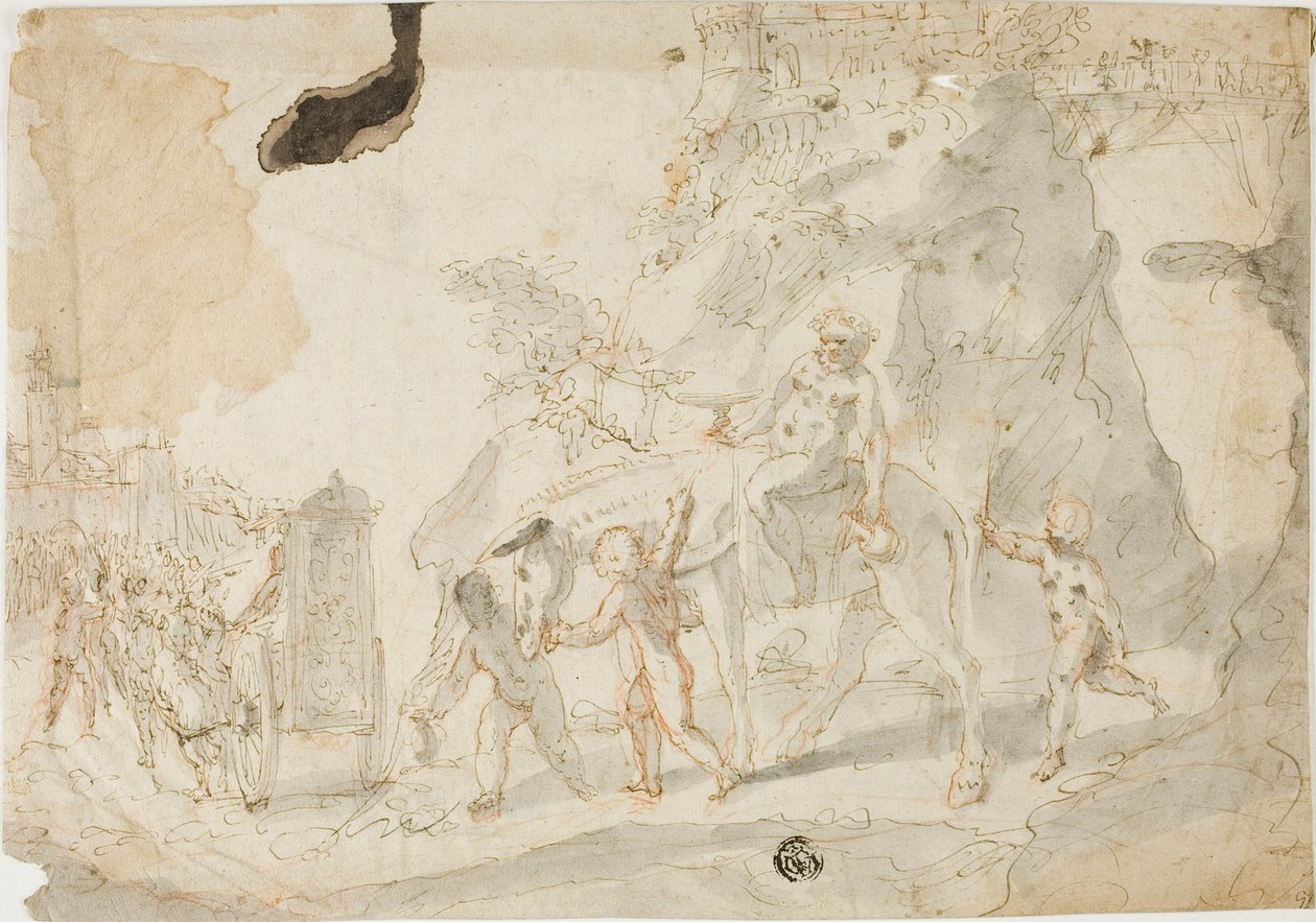 Bacchus triumf med den berusade Silenus på åsna av Cesare Pollini