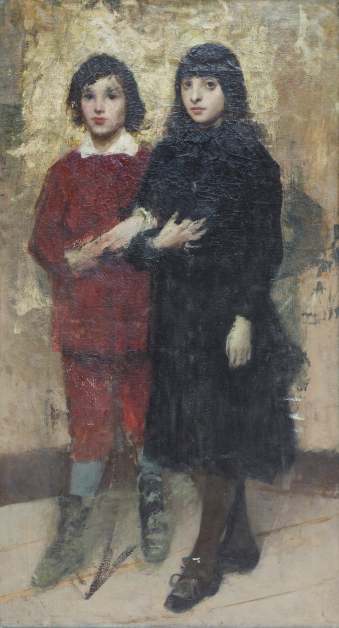 Två kusiner, Cesare Tallone (olja på duk) av Cesare Tallone