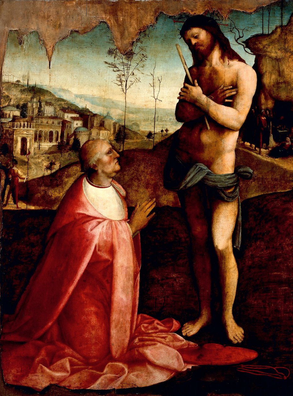 Kristus lidande och kardinal Oliviero Carafa i bön, av Cesare da Sesto (1477-1523) av Cesare da Sesto