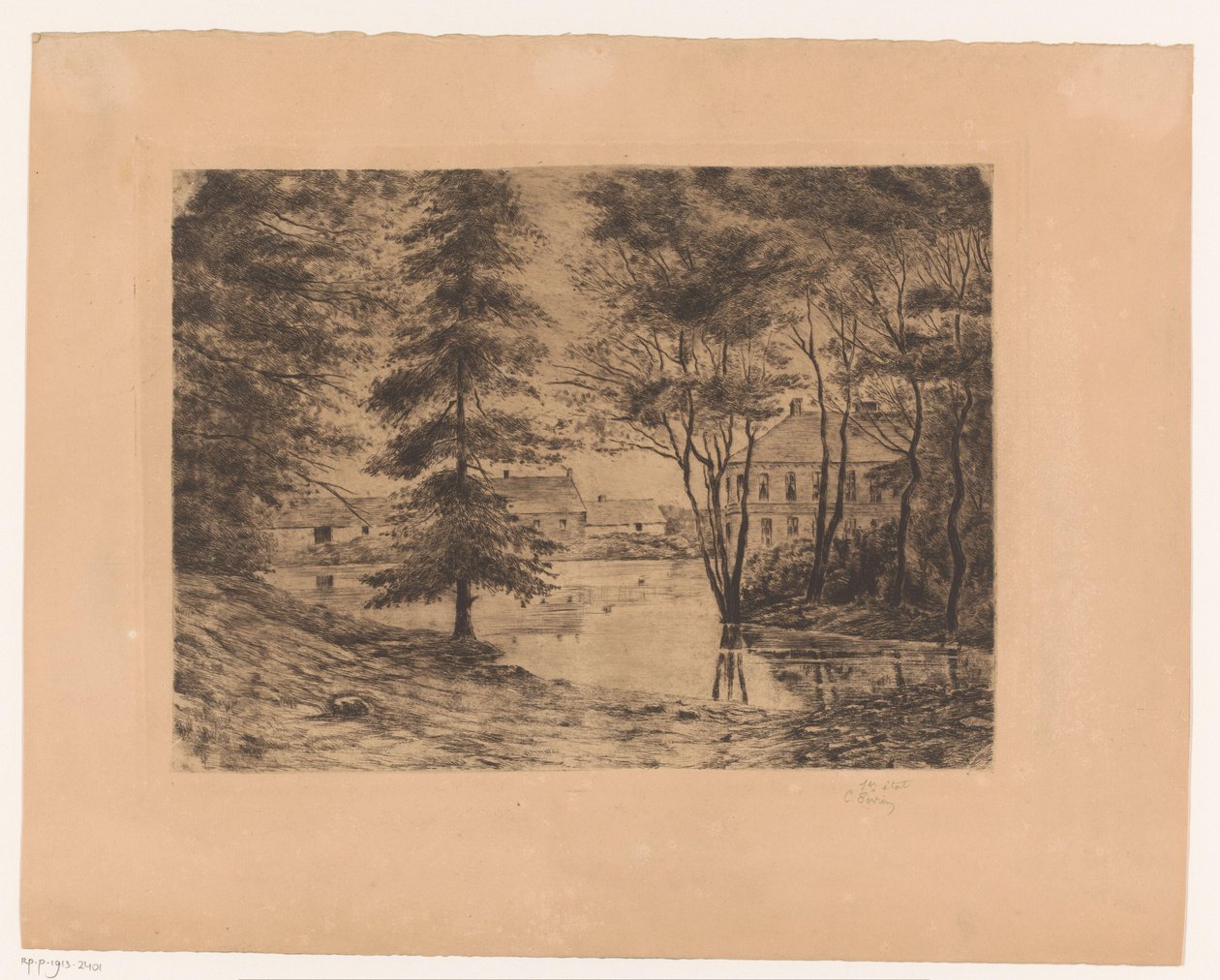 Utsikt över Ghlin Castle av Ch. Perrin (signed by artist)