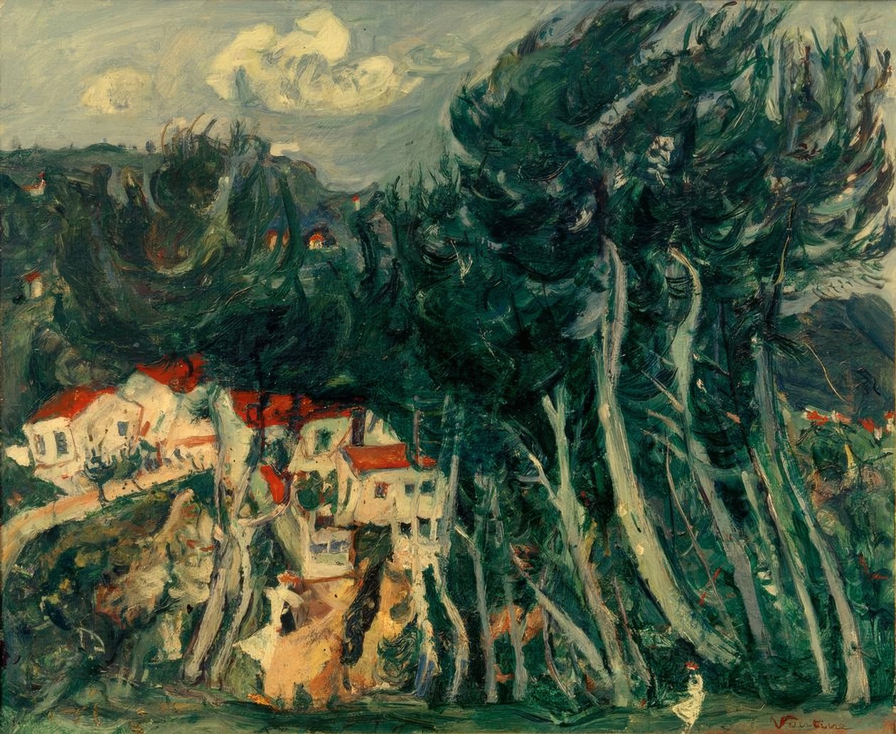 Ch. Soutine, by till vänster, träd till höger av Chaim Soutine