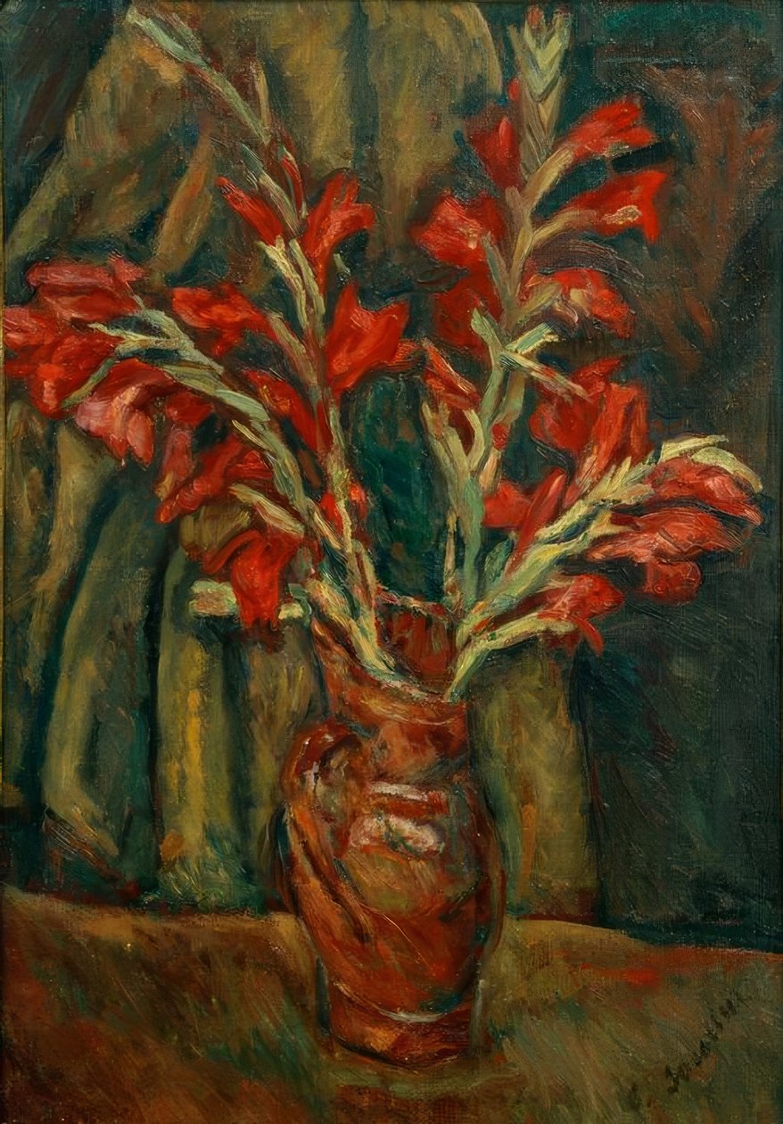 Ch. Soutine, röda gladioler i en vas av Chaim Soutine