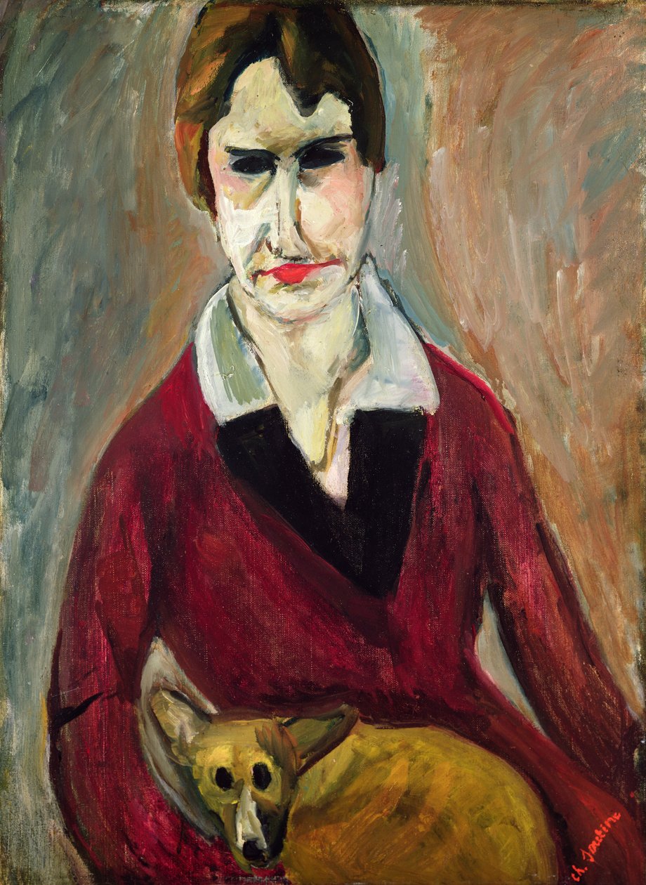 Kvinna med hund, ca 1917-18 (olja på duk) av Chaim Soutine