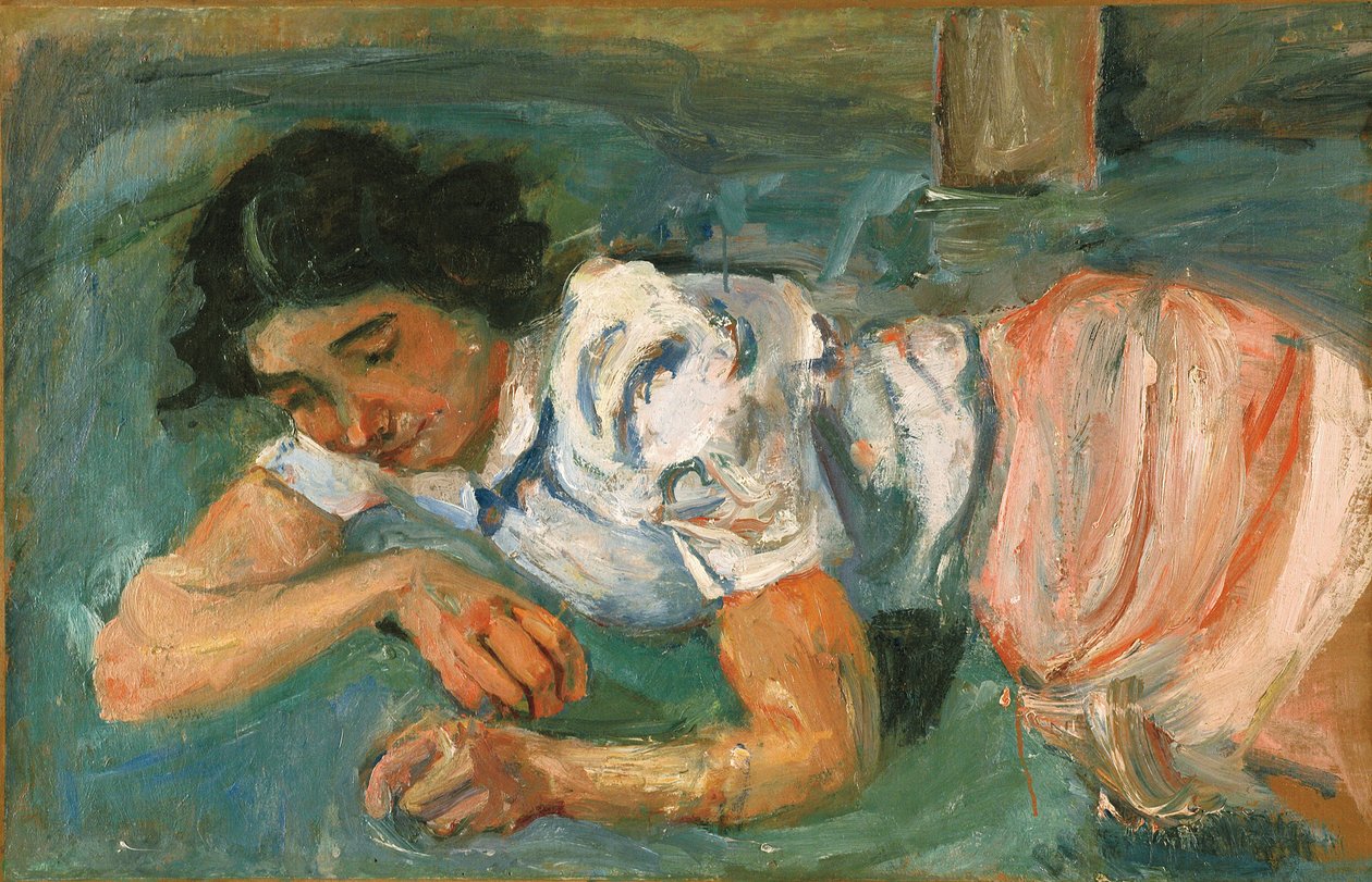 Ung kvinna som ligger på gräset av Chaim Soutine