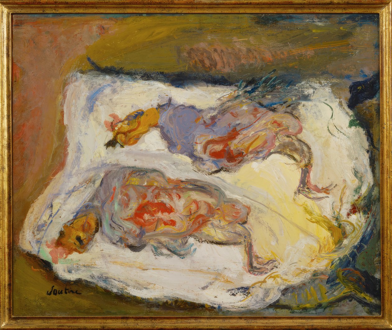 Två kycklingar på ett vitt tyg av Chaim Soutine