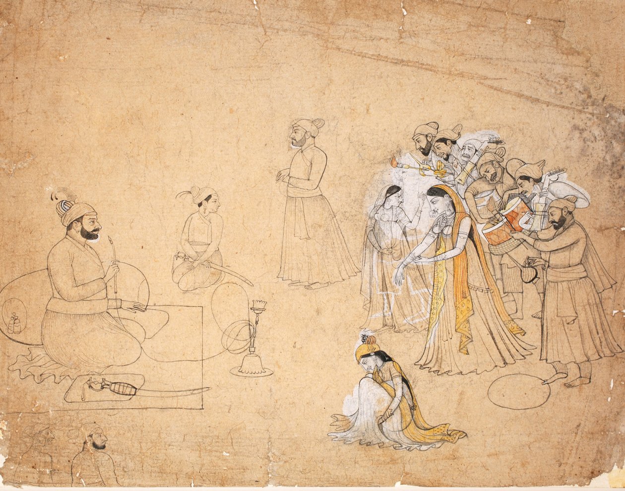 En raja underhållen av dansare och musiker, ca 1780 (ogenomskinlig wc på papper) av Chajju