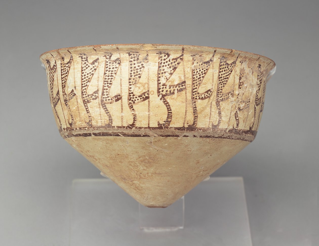 Konisk skål med leoparddesign, 3500-3000 f.Kr. (buffert lergods) av Chalcolithic