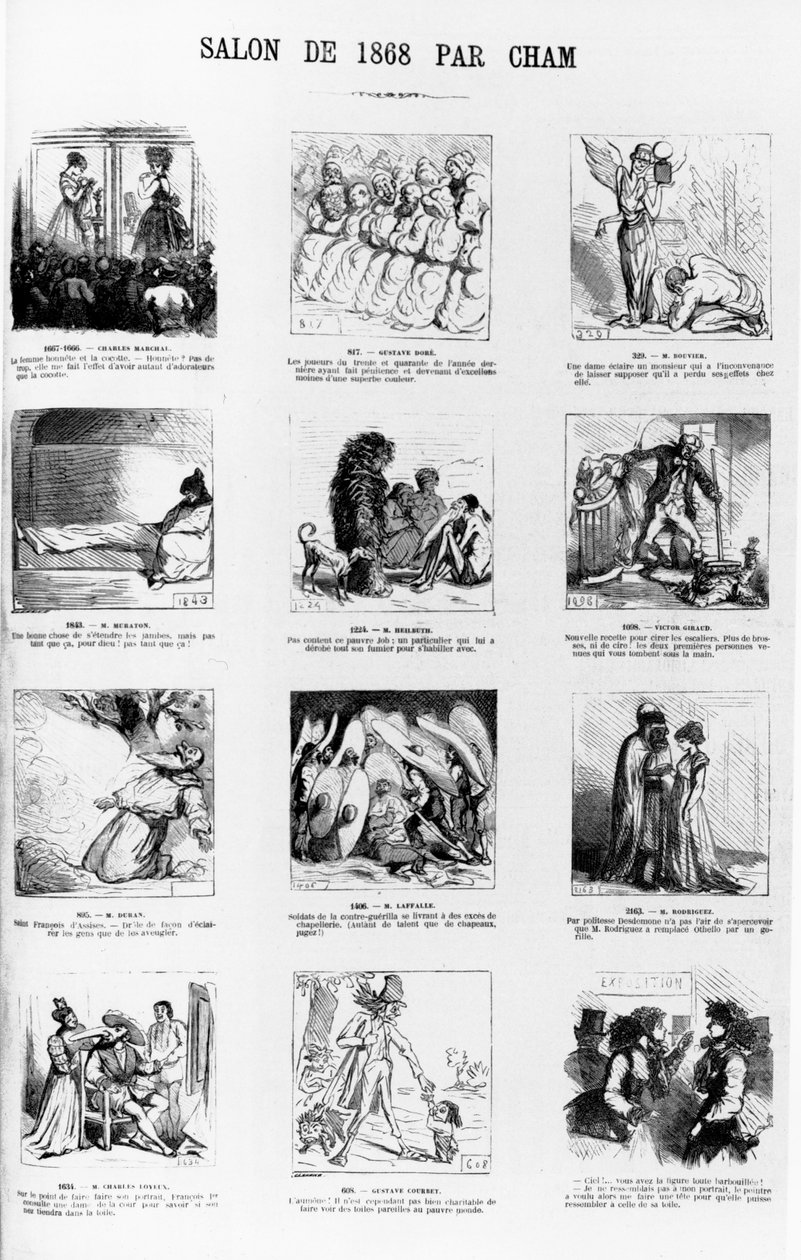 Salongskarikatyrer från Parissalongen 1868, från tidningen "Le Charivari", 31 maj 1868. av Cham