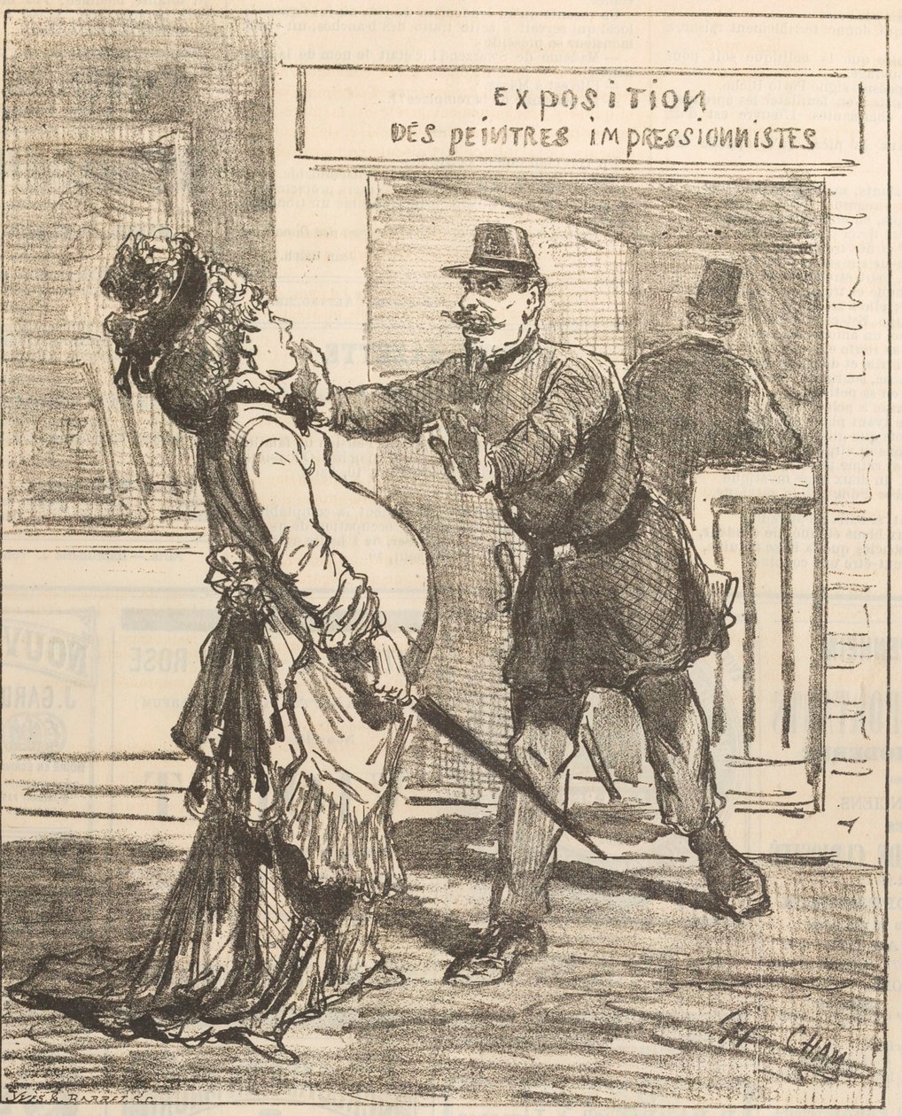 Fru, det är inte tillrådligt att gå in!. Le Charivari, 16 april 1877, 1877. av Cham