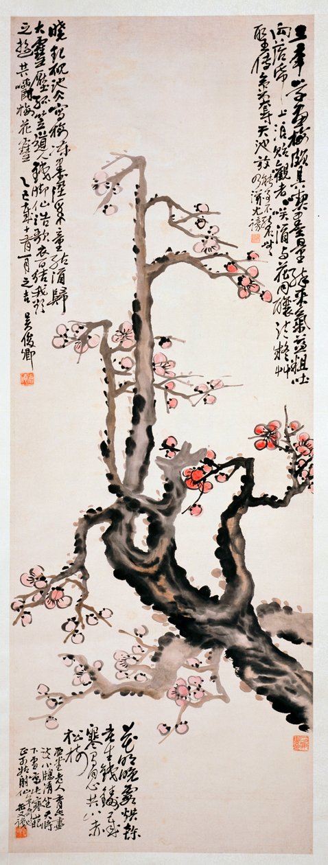 Röda plommonblommor, 1905 av Changshuo Wu