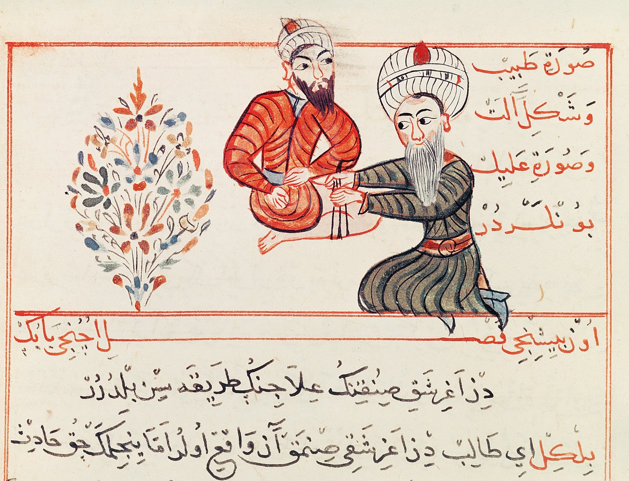 Ms Sup Turc 693 fol. 188 Reduktion eller sättning av ett frakturerat lårben, 1466 av Charaf ed Din