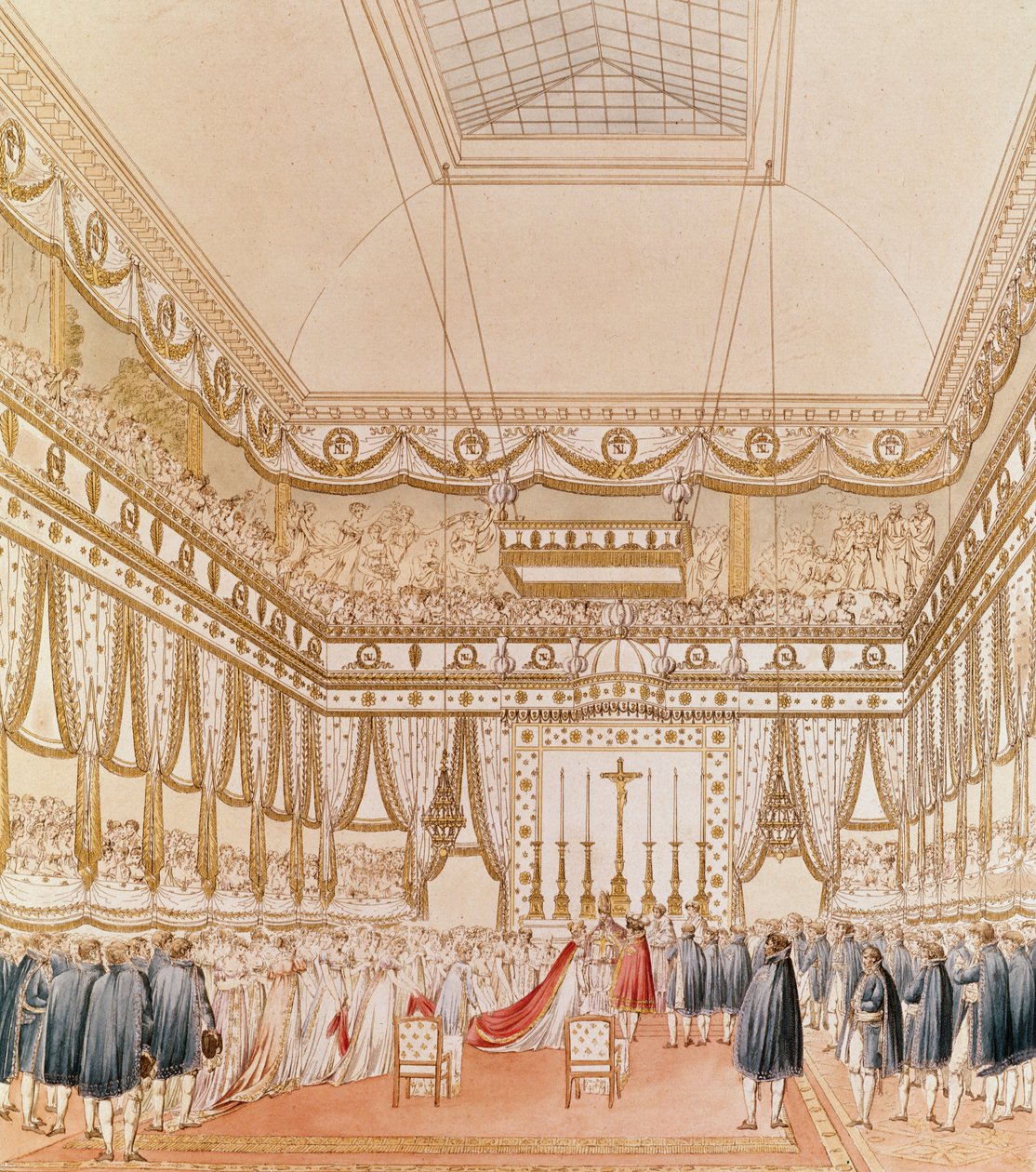 Napoleons och Marie-Louises bröllop i Louvrekapellet (färggravyr) av Charles Percier