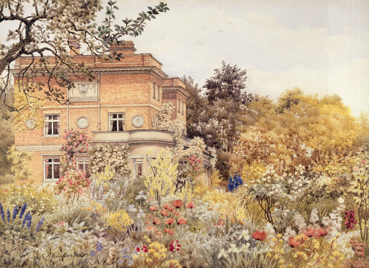 Kiftsgate Court, Gloucestershire, 1906 (wc på papper) av Charles A. Brindley