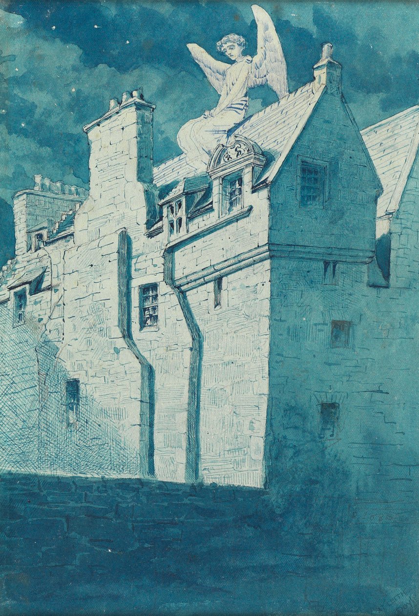 Ängel på taket (penna och blått bläck med wc på papper) av Charles Altamont Doyle