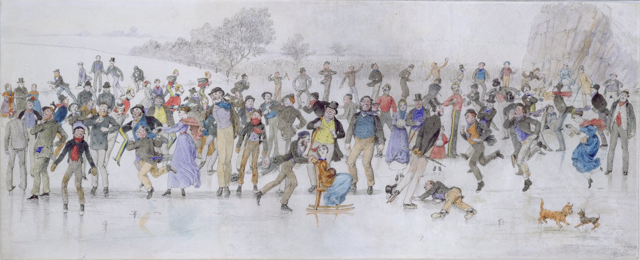 Skridskoåkningsscen (penna, bläck och wc på papper) av Charles Altamont Doyle