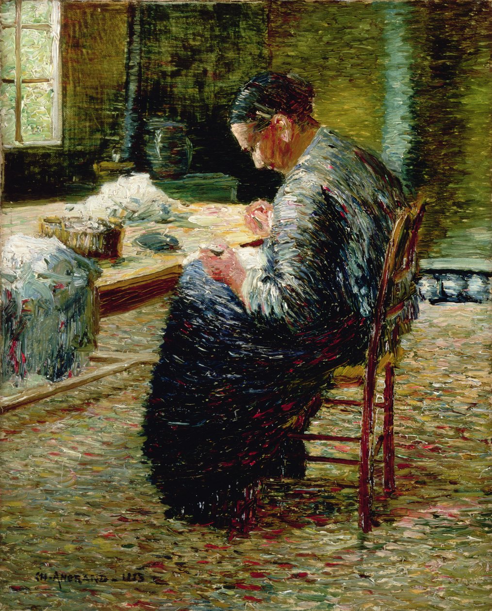 Porträtt av konstnärens mor som syr, 1885 av Charles Angrand