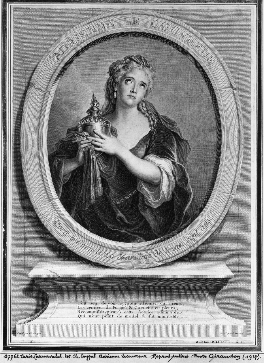 Adrienne Lecouvreur (1692-1730) graverad av Pierre Drevet av Charles Antoine Coypel