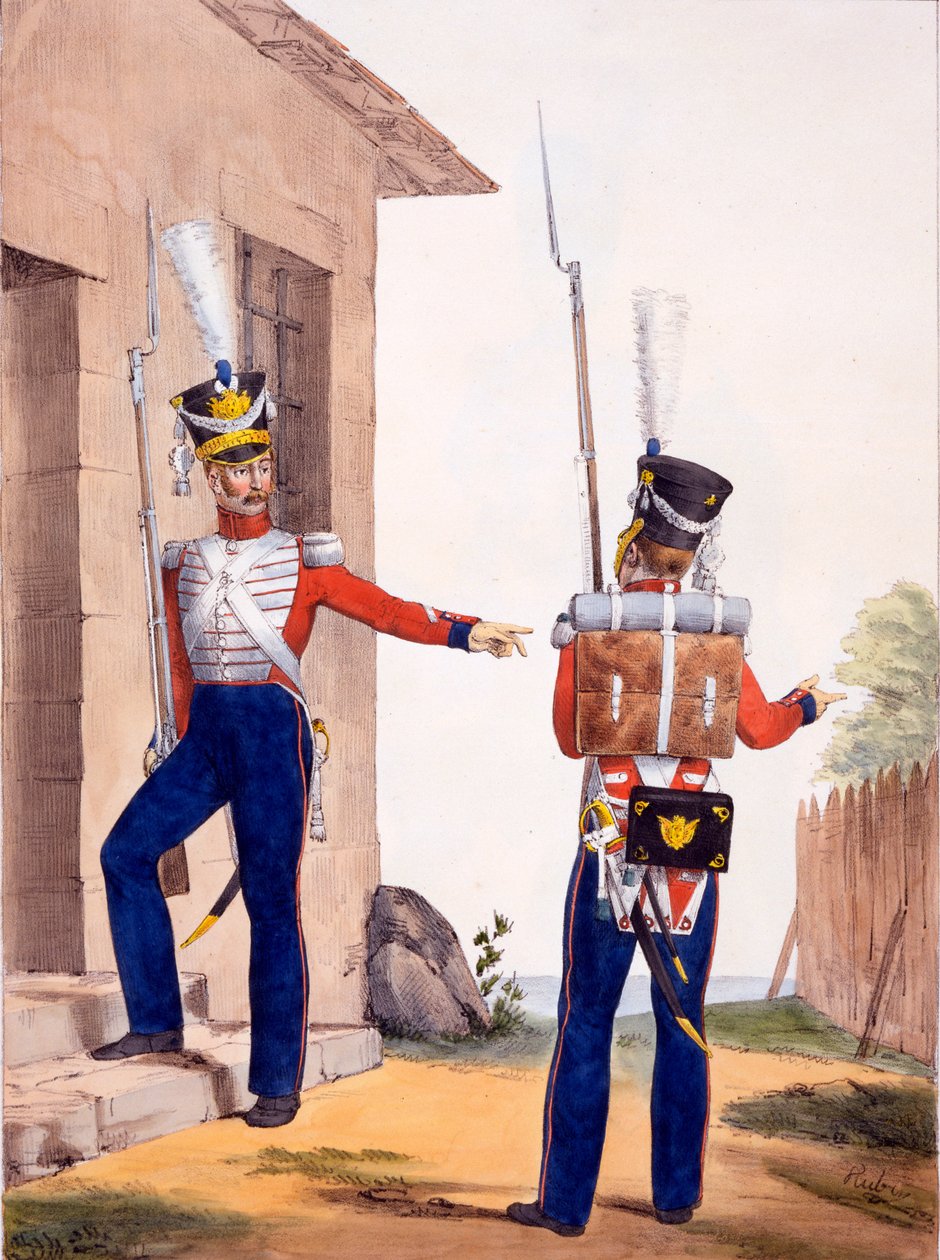 Uniform från det 8:e infanteriregementet i det schweiziska kungliga gardet, från "Collection des Uniforms de l