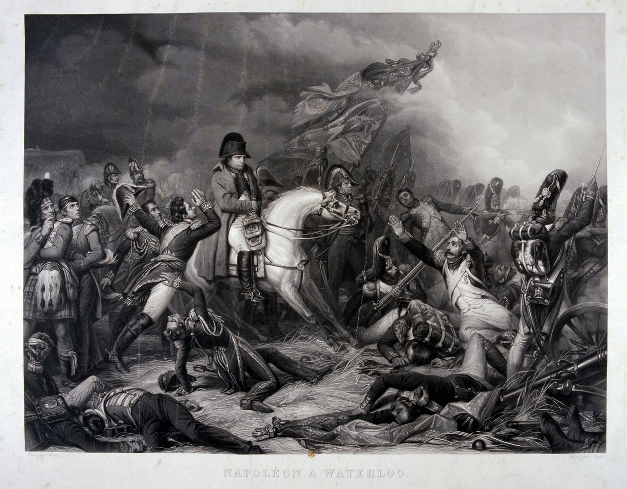 Napoleon vid Waterloo, gravyr av Jean Pierre Marie Jazet (1788-1871), ca 1870 (mezzotint) av Carl von Steuben