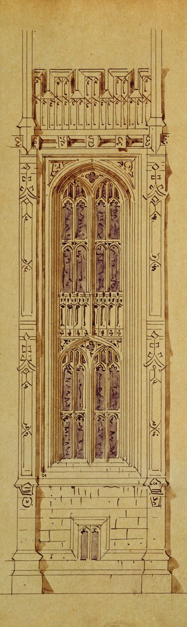 Tower design, från en mapp med New Palace of Westminster-ritningar (penna och bläcktvätt på papper) av Charles Barry