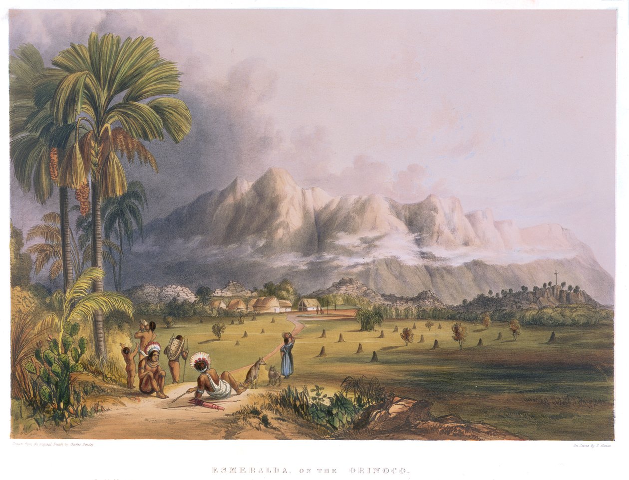 Esmeralda, vid Orinoco, platsen för en spansk mission, från "Views in the Interior of Guiana", graverad av Paul Gauci (fl.1834-67), publicerad av Ackermann, 1840. av Charles Bentley