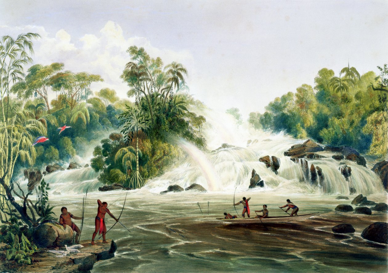 Kopplingen mellan Kundanama och Paramu, från "Views in the Interior of Guyana", graverad av puben George Barnard (fl.1832-90). av Ackermann, 1840 av Charles Bentley