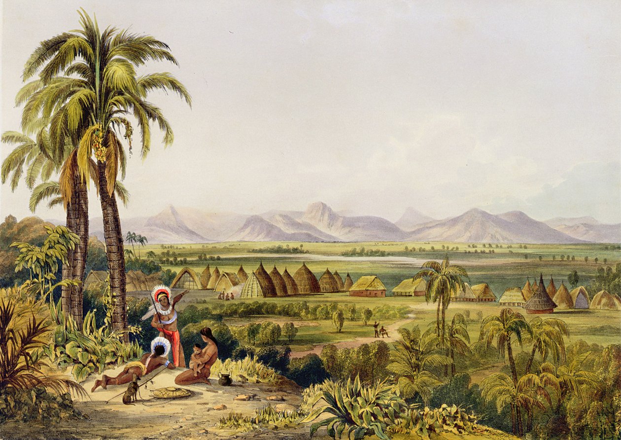 Pirara and Lake Amucu, The Site of Eldorado, tryckt av Georges Barnard, från "Twelve Views in the Interior of Guyana", av Robert Herman Schomburgk (1804-65), publicerad 1840 (handfärgad litografi) av Charles Bentley