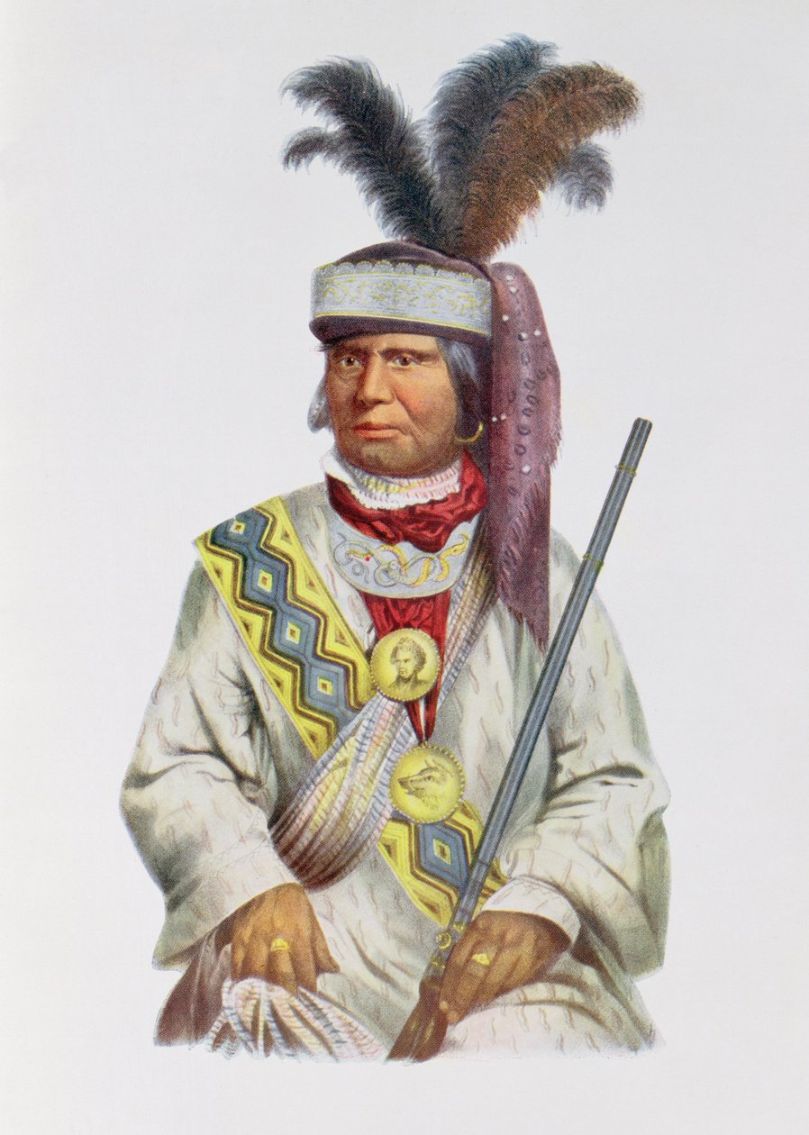 Halpatter-Micco eller Billy Bowlegs, en seminolehövding, omkring 1825, illustration från "The Indian Tribes of North America, Vol.2", av Thomas L. McKenney och James Hall, publicerad av John Grant. av Charles Bird King